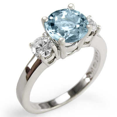 Aquamarine and Diamond Engagement Ring 18k Gold R1185