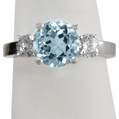 Aquamarine and Diamond Engagement Ring 18k Gold R1185