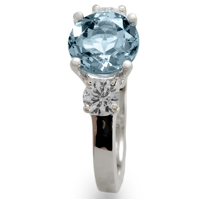 Aquamarine and Diamond Engagement Ring 18k Gold R1185
