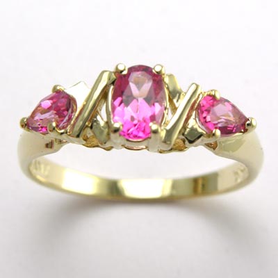 14k Gold Pink Topaz Mother's ring R442