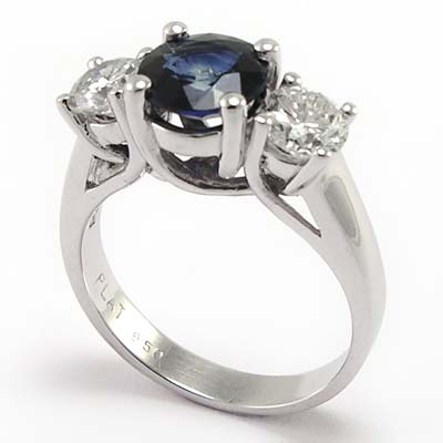 Diamond Sapphire 3 stone ring in 950 Platinum R669