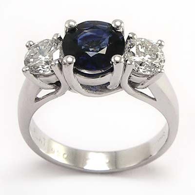 Diamond Sapphire 3 stone ring in 950 Platinum R669