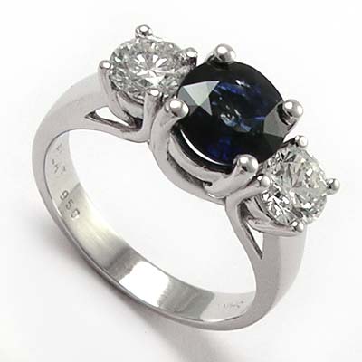 Diamond Sapphire 3 stone ring in 950 Platinum R669