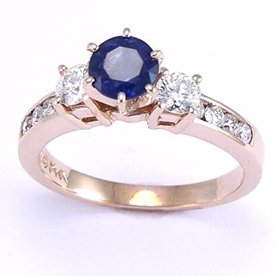 14k Rose Gold  Diamond and Sapphire Ring R670