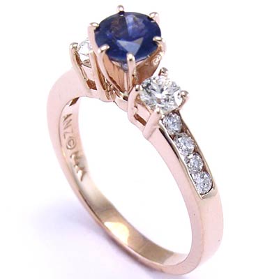 14k Rose Gold  Diamond and Sapphire Ring R670