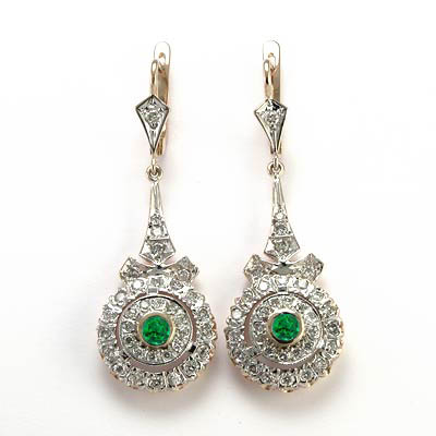 Diamond & Emerald Earrings Russian jewelry 14k E598