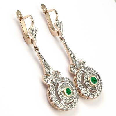 Diamond & Emerald Earrings Russian jewelry 14k E598