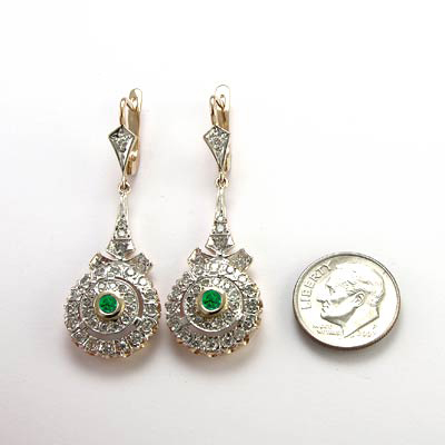 Diamond & Emerald Earrings Russian jewelry 14k E598