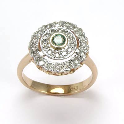 14k Rose and White Gold Emerald Ring R685
