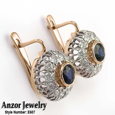 Russian Style Diamond & Sapphire Earrings 585 E607