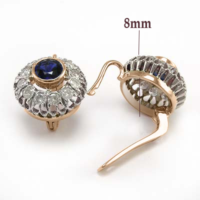 Russian Style Diamond & Sapphire Earrings 585 E607