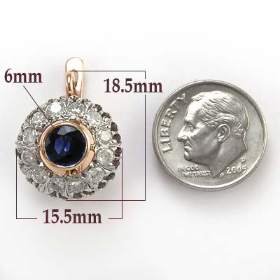 Russian Style Diamond & Sapphire Earrings 585 E607