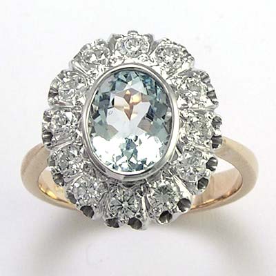 Russian Style Aquamarine Diamond Ring 14K 585 R694