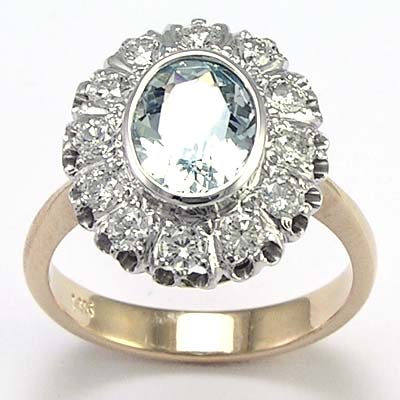Russian Style Aquamarine Diamond Ring 14K 585 R694