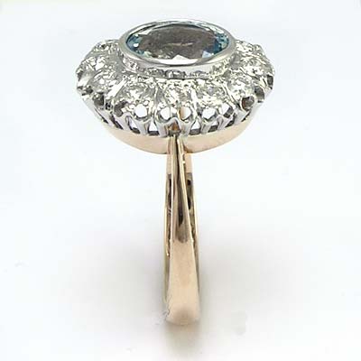 Russian Style Aquamarine Diamond Ring 14K 585 R694