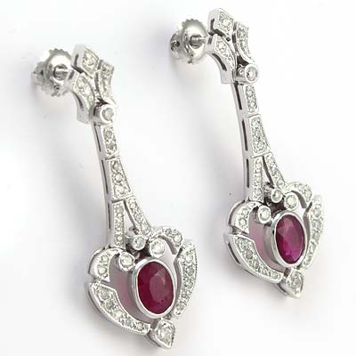 Diamond & Ruby Drop Earrings 585 Russian Style E612