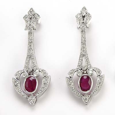 Diamond & Ruby Drop Earrings 585 Russian Style E612