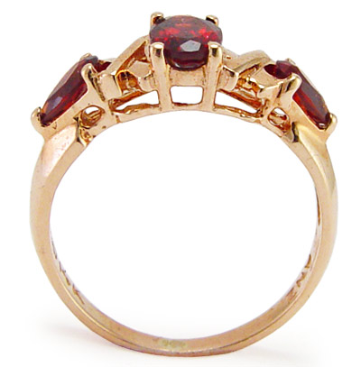 Genuine Garnet 3-Stone Ring 14k Gold R708
