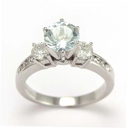 14k White Gold Aquamarine and Diamond Ring R700