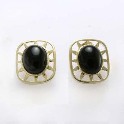 14k Yellow Gold Black Onyx Earrings E615