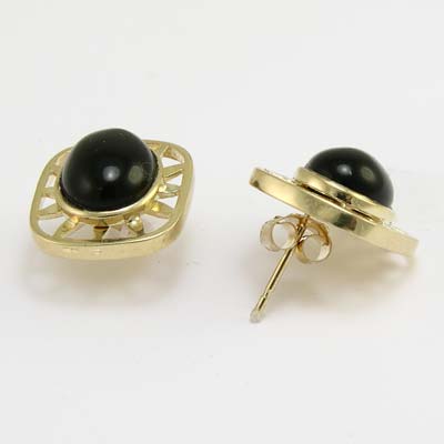 14k Yellow Gold Black Onyx Earrings E615