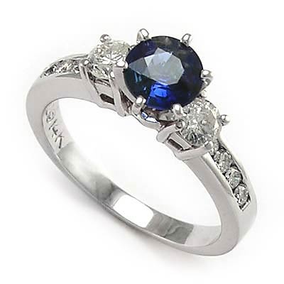 Sapphire and Diamond Three-Stone Engagement Ring 14K #R705