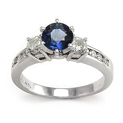 Sapphire and Diamond Three-Stone Engagement Ring 14K #R705