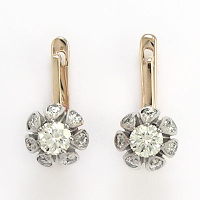 14k  Rose and White Gold Russian Style Diamond Earrings E617