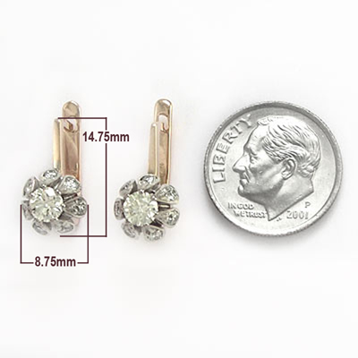 14k  Rose and White Gold Russian Style Diamond Earrings E617