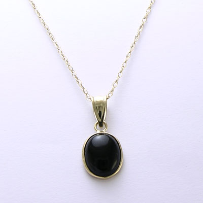 14k Gold Oval Black Onyx Pendant P327