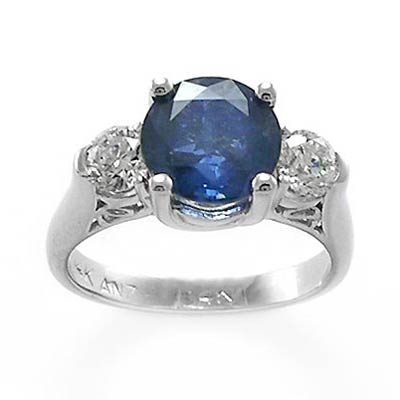 14k Solid Gold Sapphire Diamond Three Stone Ring 3R713