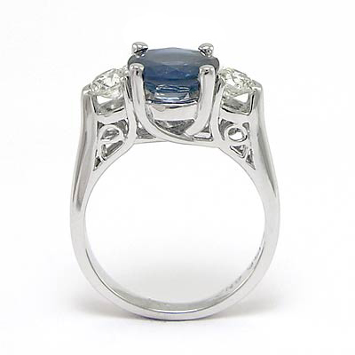 14k Solid Gold Sapphire Diamond Three Stone Ring 3R713