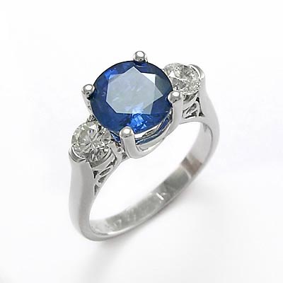 14k Solid Gold Sapphire Diamond Three Stone Ring 3R713