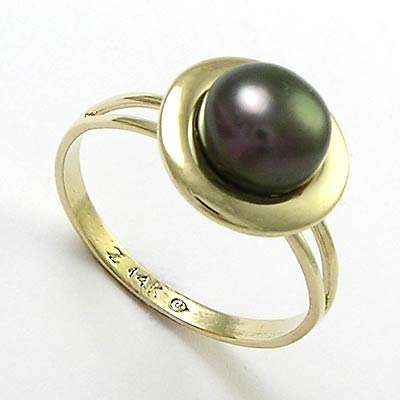 14k Gold Black Pearl Ring R721