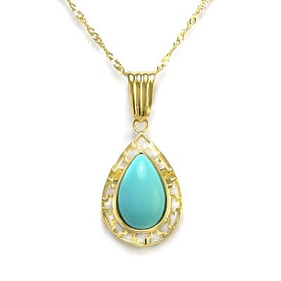 14k Gold Turquoise Greek key Pendant 
