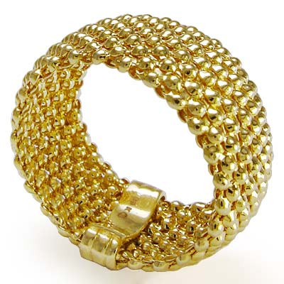 Italian Gold Openwork Mesh Stretch Ring in 14K Gold, Made in Italy - Yellow Gold