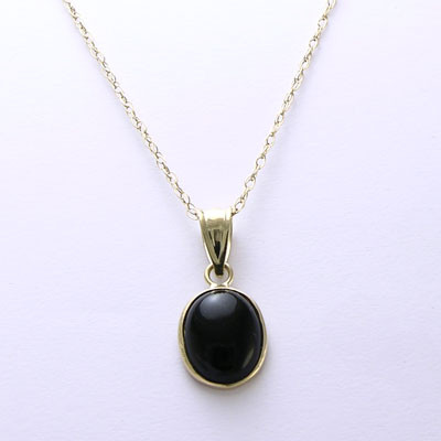 14k Gold Oval Black Onyx Pendant #