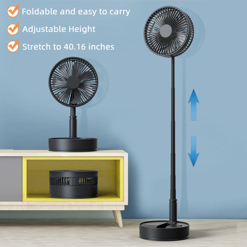 8-Inch Foldaway Oscillating Fan with Remote Control;  7200mAh Rechargeable Battery Operated