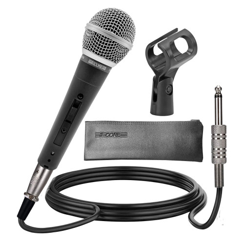 5 Core Premium Vocal Dynamic Cardioid Handheld Microphone Neodymium Magnet Unidirectional Mic; 16ft Detachable XLR Deluxe Cable to ? Audio Jack; Mic Clip; On/Off Switch for Karaoke Singing ND-58