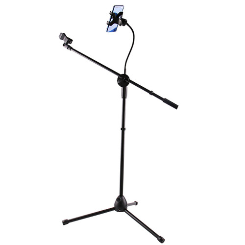 5 Core Mic Stand with Tablet and Phone Holder ®C Adjustable Gooseneck Microphone Stand; Collapsible Tripod Boom Mic Stand With Mic Clip Holder & Phone Clamp for Singing; Karaoke; Studio; Parties