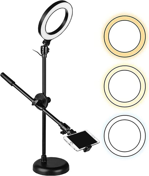 6'' Ring Light Overhead Phone Mount LED Circle Lights 360° Adjustable Shooting Arm Dimmable for Video Recording; Live Streaming; YouTube; Makeup; Instagram; TIK Tok 5Core Ring Mob PL