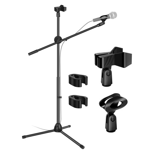 5 Core 360°„ Rotating Microphone Stand Dual Mic Clip Boom Arm Foldable Tripod MS DBL
