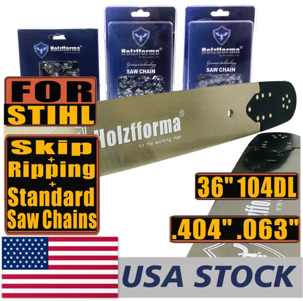 Holzfforma® Pro 36 Inch .404 .063 104DL Solid Guide Bar & Standard Chain & Semi Chisel Ripping Chain & Full Chisell Skip Chain Combo For Stihl 088 MS880 070 090 084 076 075 051 050 Chainsaw