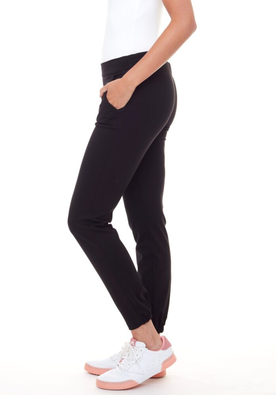 Swing Control Black Ponte Ruched Women's Golf Pants - Black - Fore
