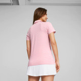 Puma Women's Mattr Somer Stripe Short Sleeve Golf Polo - Strawberry Burst / White Glow