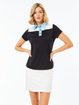 Belyn Key Color Block Short Sleeve Women's Golf Shirt - Onyx/Sky - FINAL SALE