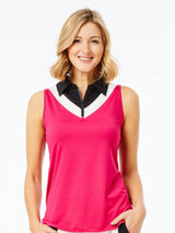 Belyn Key Chevron Sleeveless Women's Golf Shirt - Raspberry/Onyx - FINAL SALE