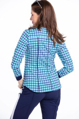 Kinona Sport Class Act Long Sleeve Women's Golf Shirt - Mediterranean Blue Check - FINAL SALE