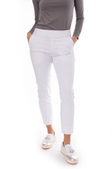 Golftini Silver Piping Pull-On Stretch Ankle Women's Golf Pants- White