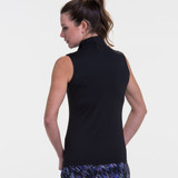 EP Pro NY Sleeveless Convertible Collar Zip Piping Yoke Detail Women's Golf Polo -  Black Multi